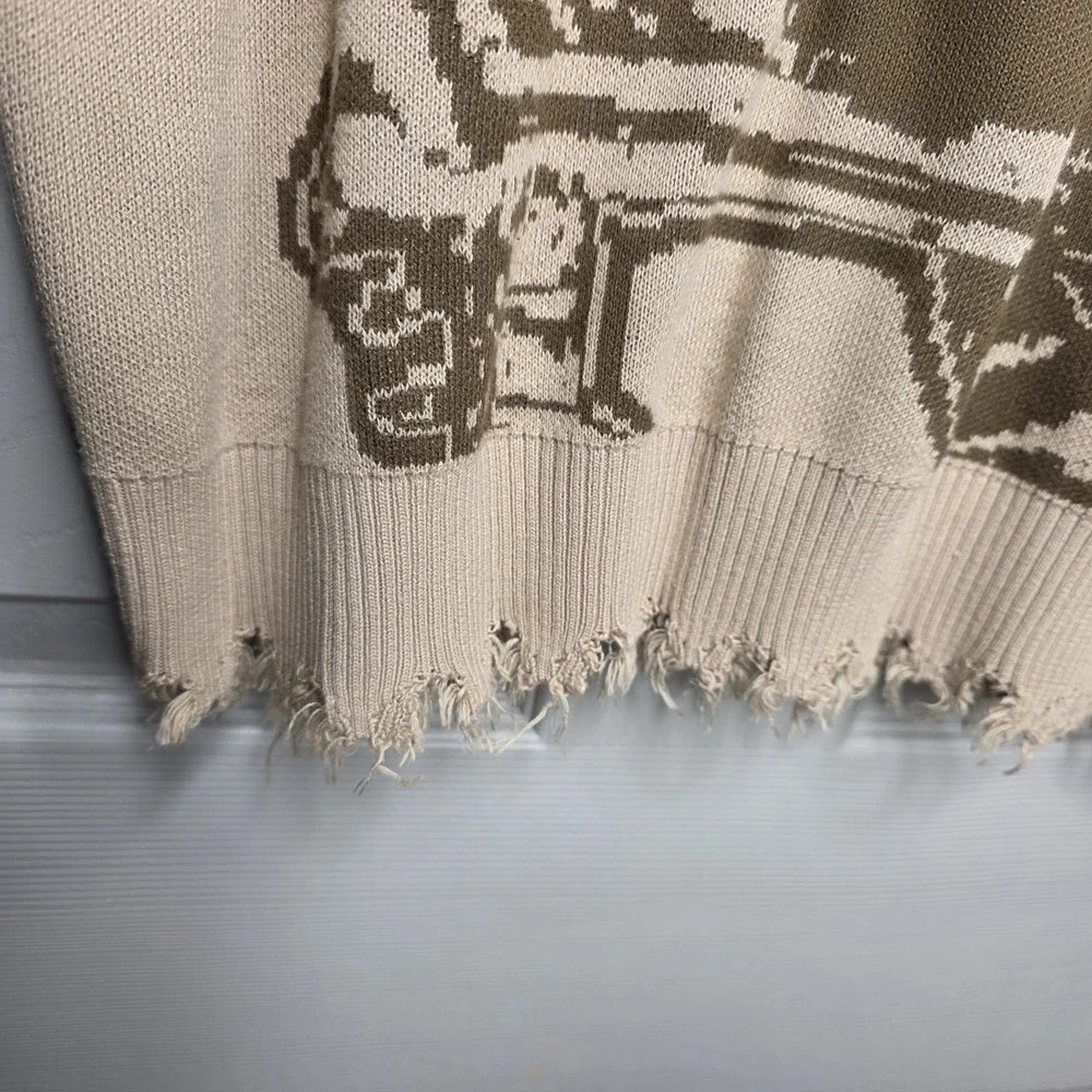 Broken Promises Embrace‎ Skeletons Distressed  Sweater Tan/Brown Small Skater